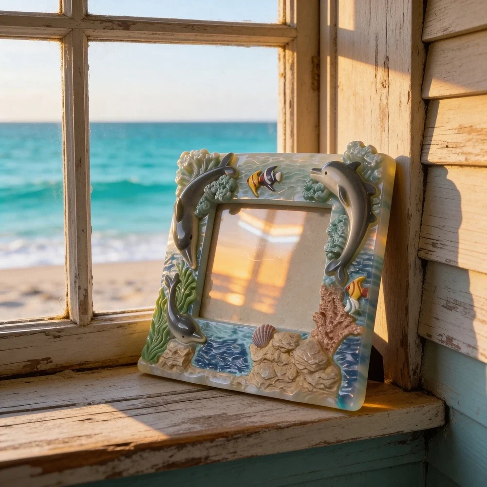 Vintage Dolphin Ocean‎ Resin Picture Frame 3D Beach Tropical Fish Nautical Decor